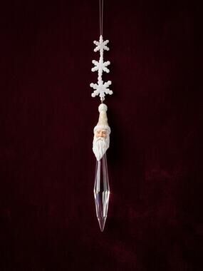 Vintage Department 56 Santa Icicle Ornament with Glittered Snowflake Chain